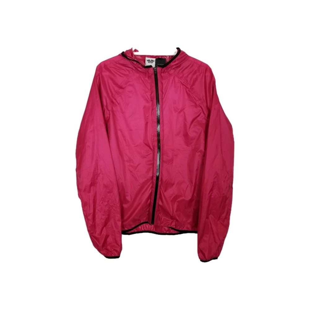Harley Davidson Women Zip Up Windbreaker Jacket Sz L Pink Hooded Biker Outdoor